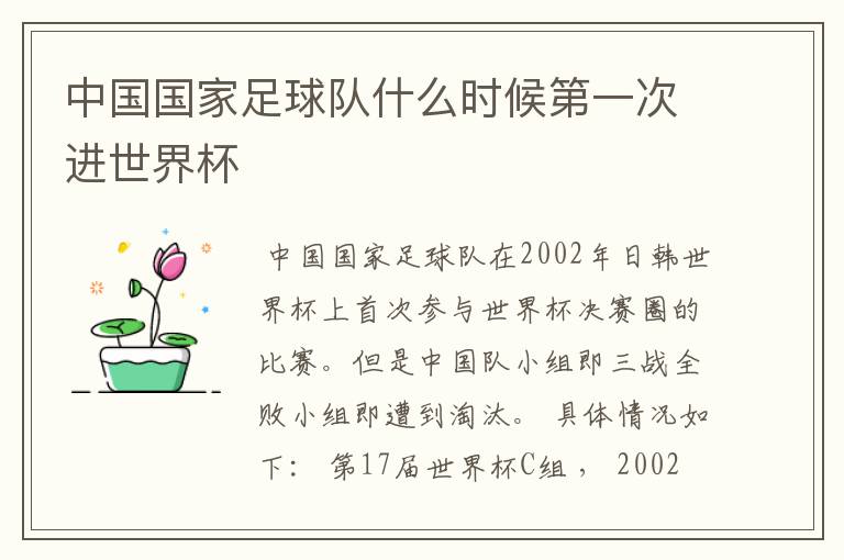 中国国家足球队什么时候第一次进世界杯