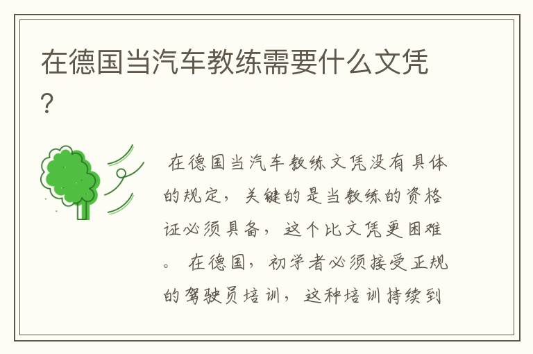 在德国当汽车教练需要什么文凭?