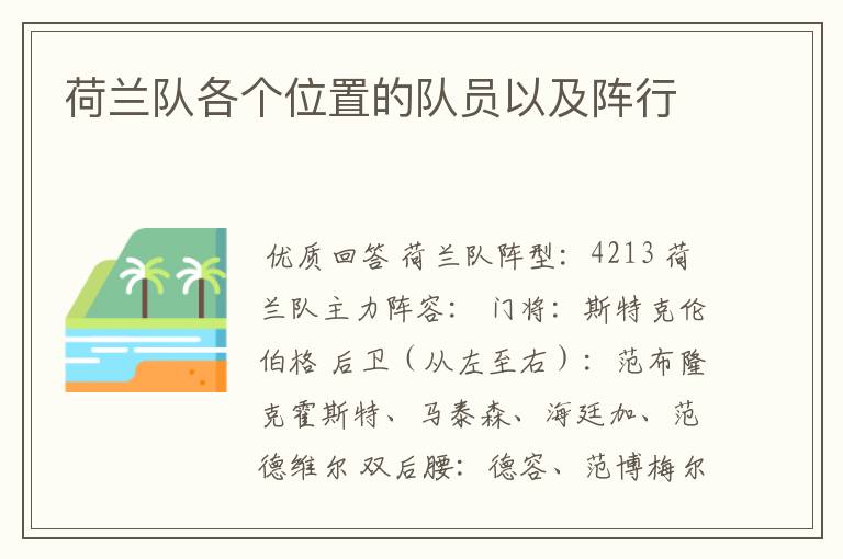 荷兰队各个位置的队员以及阵行