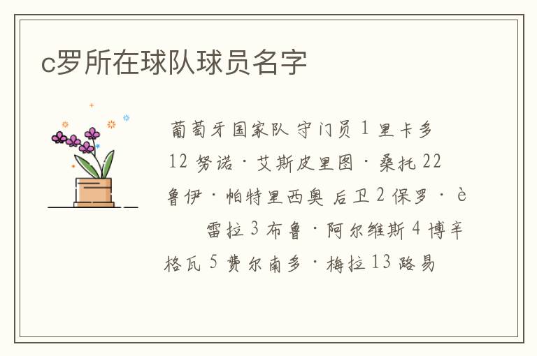 c罗所在球队球员名字