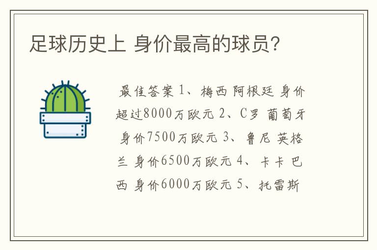 足球历史上 身价最高的球员?