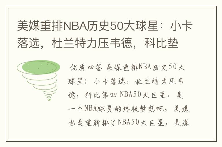 美媒重排NBA历史50大球星:小卡落选,杜兰特力压韦德,科比垫底吗?