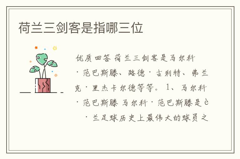 荷兰三剑客是指哪三位