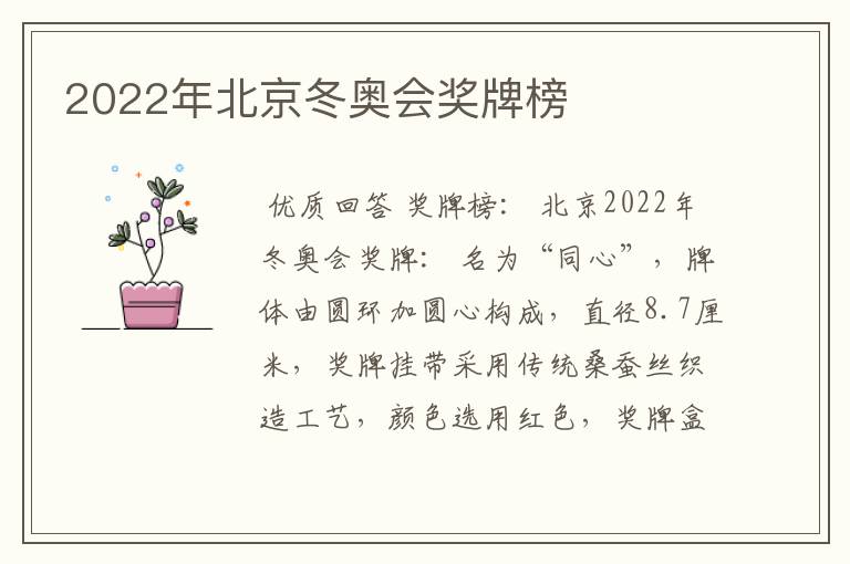 2022年北京冬奥会奖牌榜