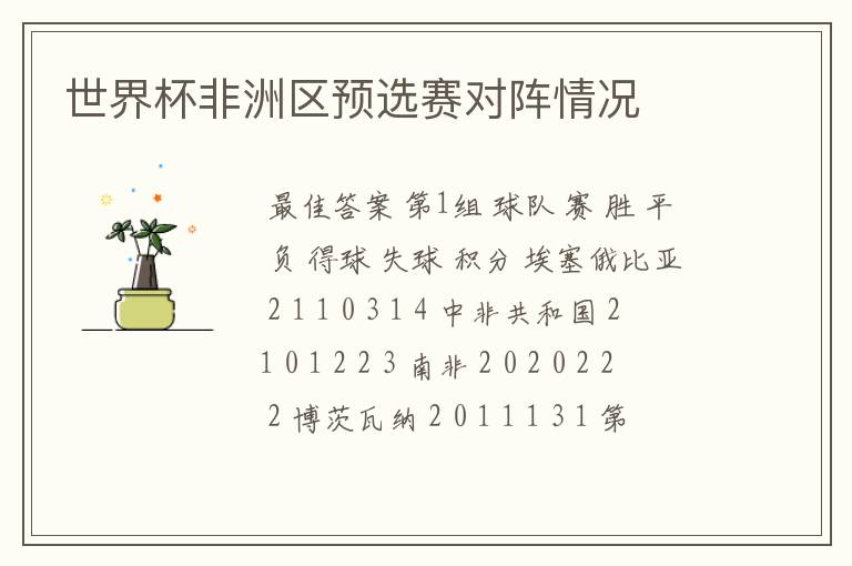 世界杯非洲区预选赛对阵情况