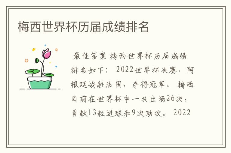 梅西世界杯历届成绩排名