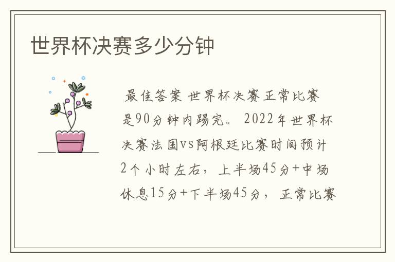 世界杯决赛多少分钟