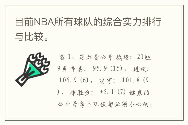 目前NBA所有球队的综合实力排行与比较。