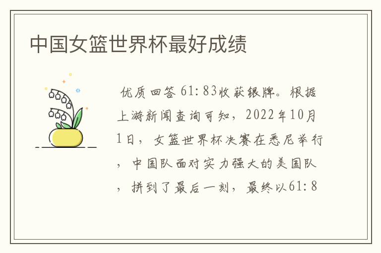 中国女篮世界杯最好成绩