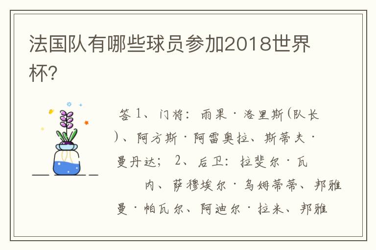 法国队有哪些球员参加2018世界杯?