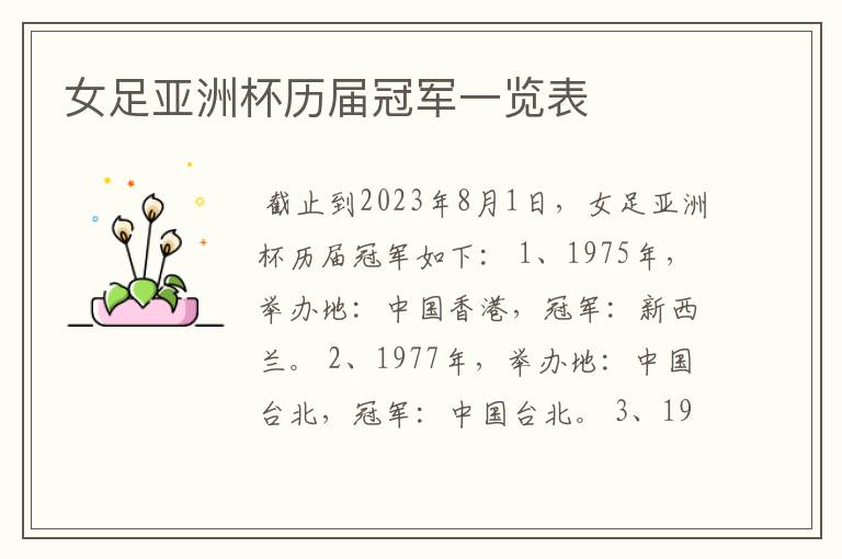女足亚洲杯历届冠军一览表