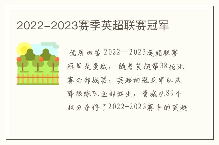 2022-2023赛季英超联赛冠军