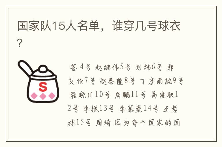 国家队15人名单，谁穿几号球衣？