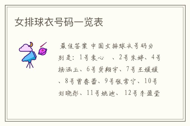 女排球衣号码一览表