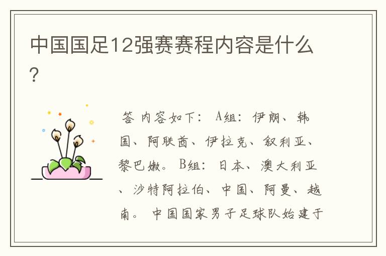 中国国足12强赛赛程内容是什么?