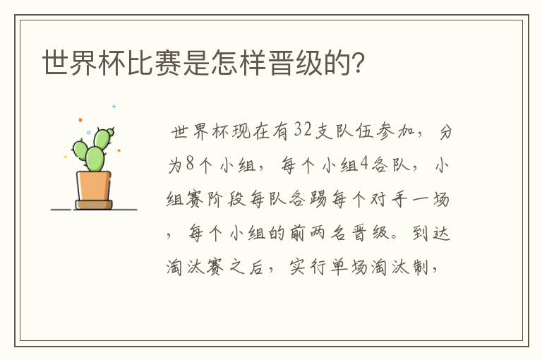 世界杯比赛是怎样晋级的?