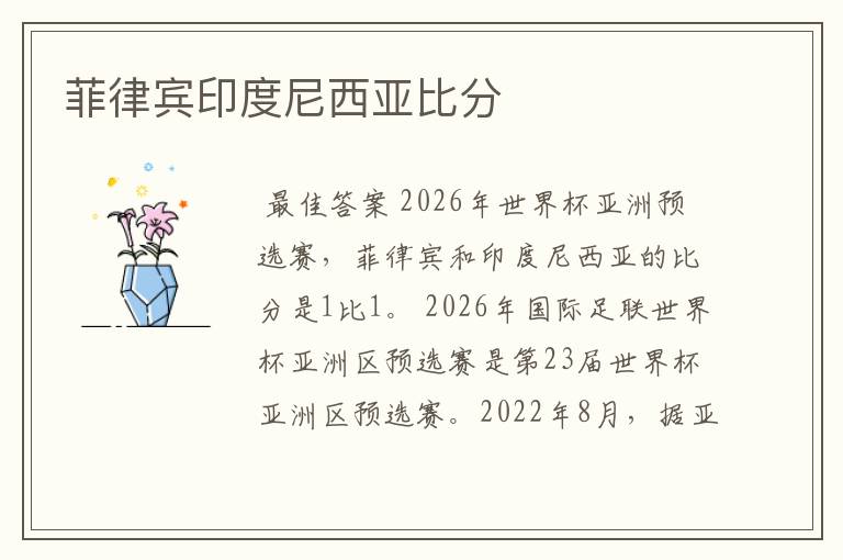 菲律宾印度尼西亚比分