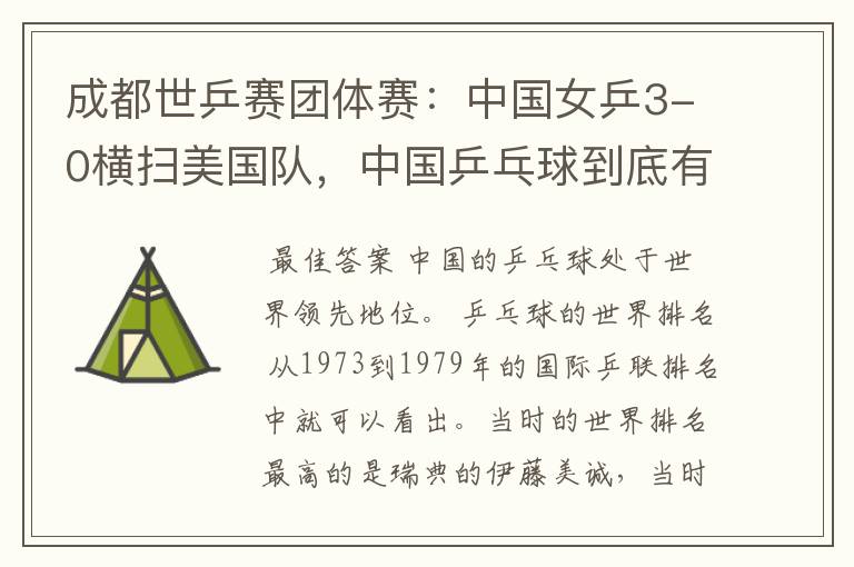 成都世乒赛团体赛:中国女乒3-0横扫美国队,中国乒乓球到底有多强?