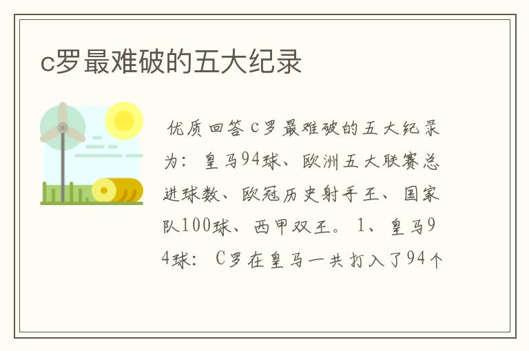 c罗最难破的五大纪录
