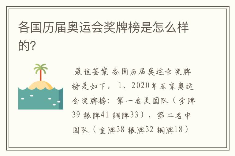 各国历届奥运会奖牌榜是怎么样的?