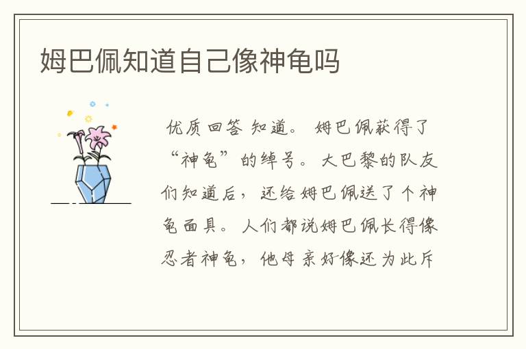 姆巴佩知道自己像神龟吗