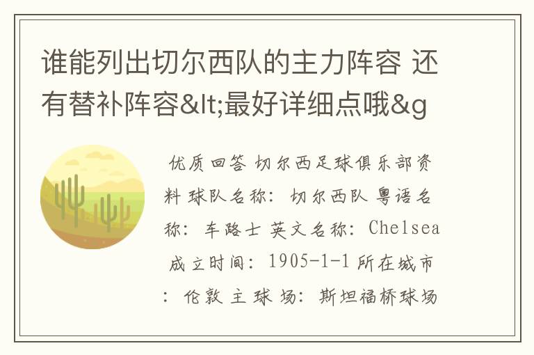 谁能列出切尔西队的主力阵容 还有替补阵容<最好详细点哦>