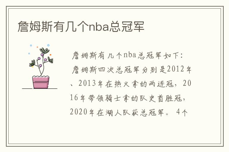 詹姆斯有几个nba总冠军