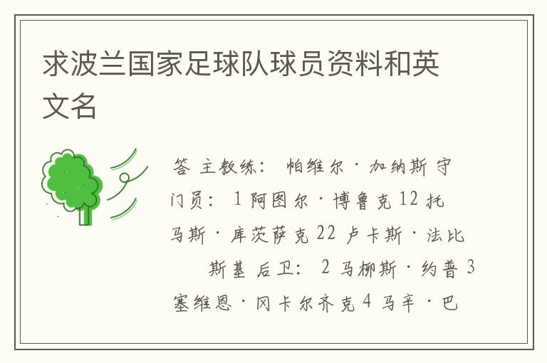 求波兰国家足球队球员资料和英文名