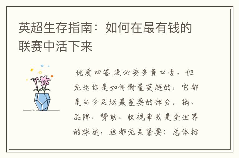 英超生存指南:如何在最有钱的联赛中活下来