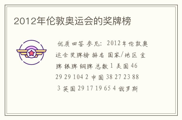 2012年伦敦奥运会的奖牌榜