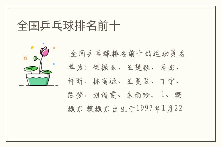 全国乒乓球排名前十