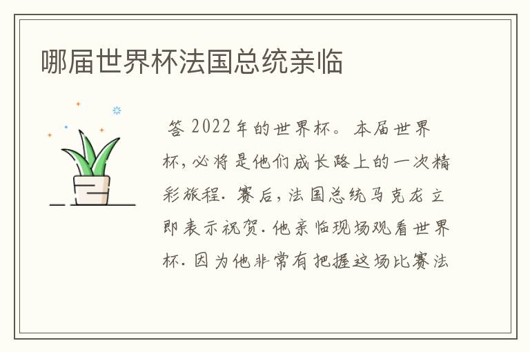 哪届世界杯法国总统亲临