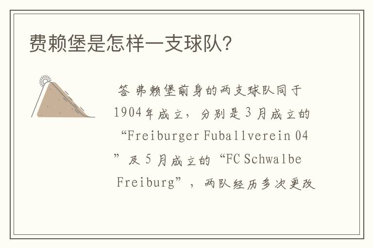 费赖堡是怎样一支球队?