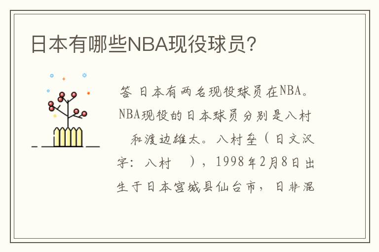 日本有哪些NBA现役球员?