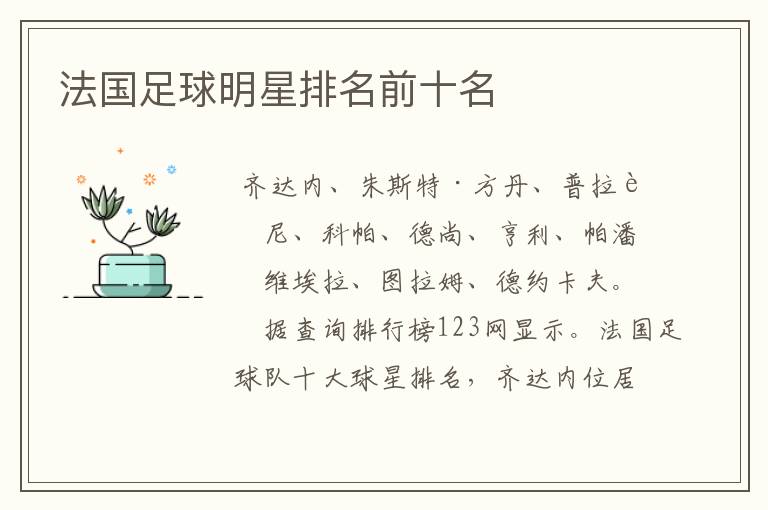 法国足球明星排名前十名