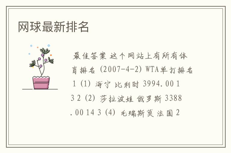 网球最新排名