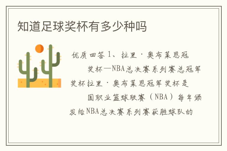 知道足球奖杯有多少种吗