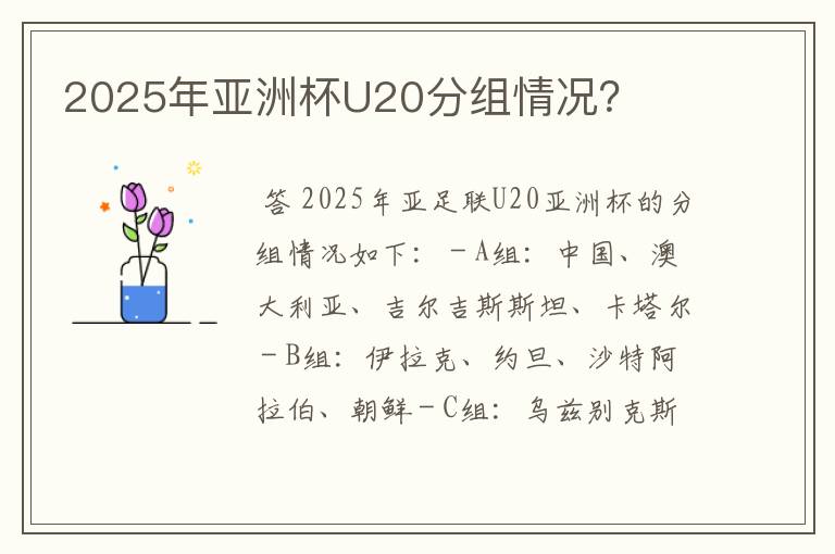2025年亚洲杯U20分组情况?