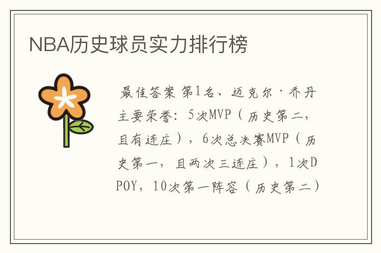 NBA历史球员实力排行榜