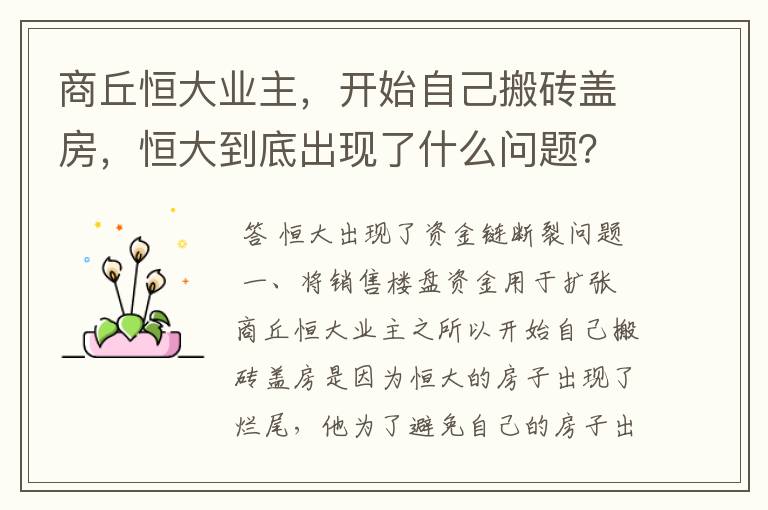 商丘恒大业主,开始自己搬砖盖房,恒大到底出现了什么问题?