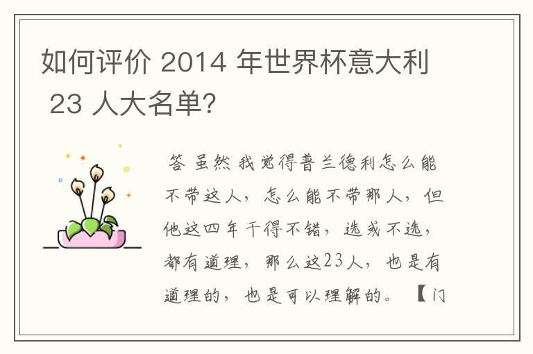 如何评价 2014 年世界杯意大利 23 人大名单?