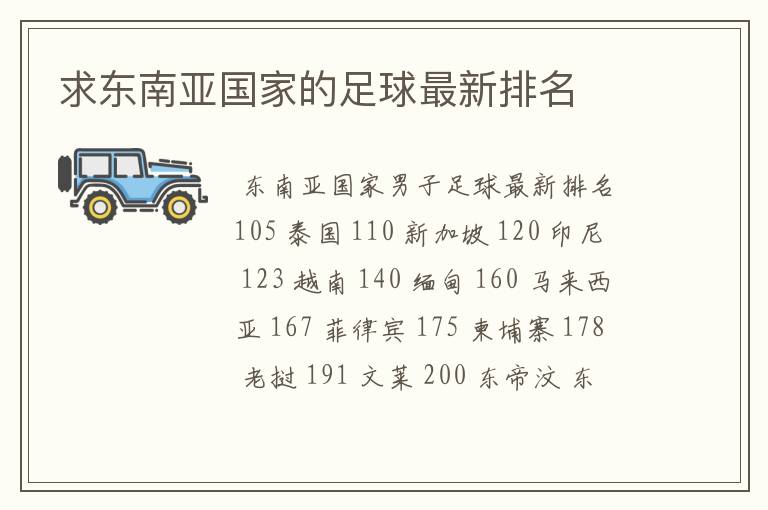 求东南亚国家的足球最新排名