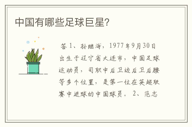 中国有哪些足球巨星?