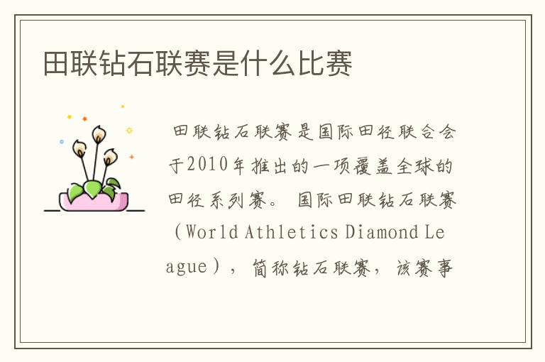 田联钻石联赛是什么比赛