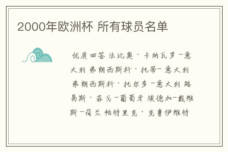 2000年欧洲杯 所有球员名单