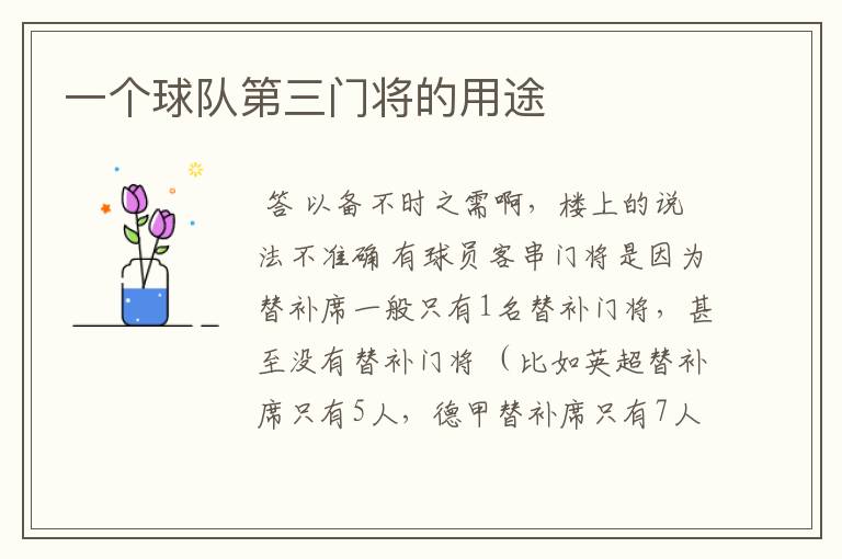 一个球队第三门将的用途