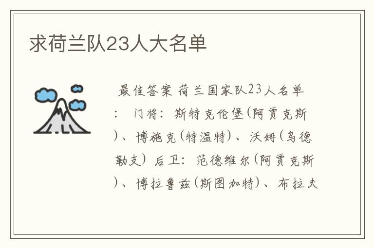 求荷兰队23人大名单