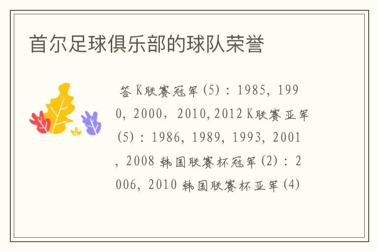 首尔足球俱乐部的球队荣誉