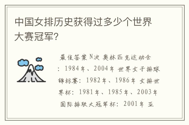 中国女排历史获得过多少个世界大赛冠军?
