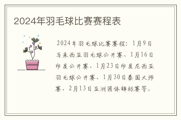 2024年羽毛球比赛赛程表